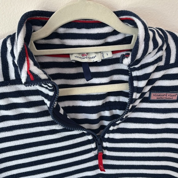 Vineyard Vines | Terry Cloth Navy & White Rugby Pullover Half Zip Sz S - Picture 5 of 8
